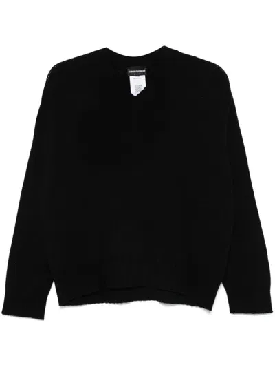 Emporio Armani Virgin Wool V-neck Sweater In Black