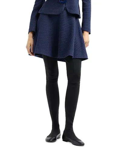 Emporio Armani Waffle Effect Knit Flared Skirt In Midnight Blue