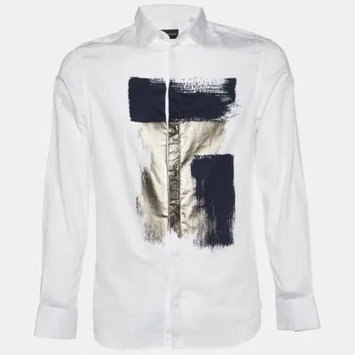 Pre-owned Emporio Armani White Metallic Print Cotton Long Sleeve Shirt M