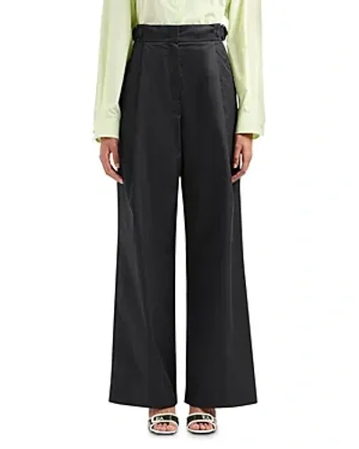 Emporio Armani Wide Leg Buckle Detail Trousers In Solid Dark