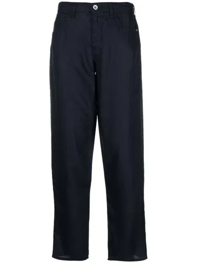 Emporio Armani Wide-leg Linen Trousers In Blau