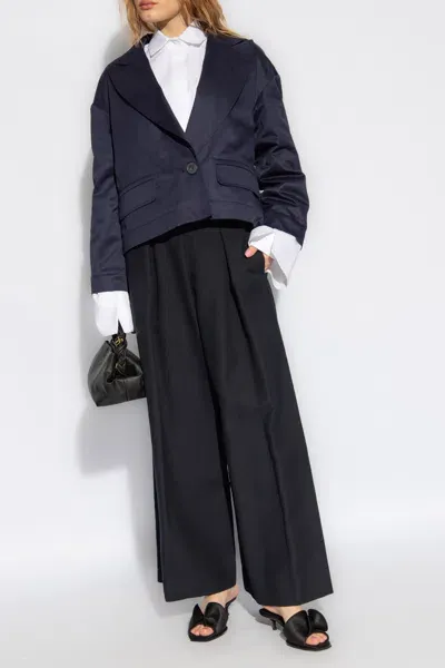 Emporio Armani Jacquard Pleated Wide Leg Pants In Navy Blue