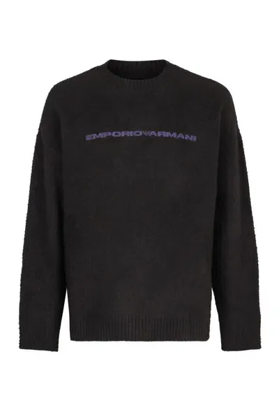 Emporio Armani Wool-blend Crew-neck Sweater In Black