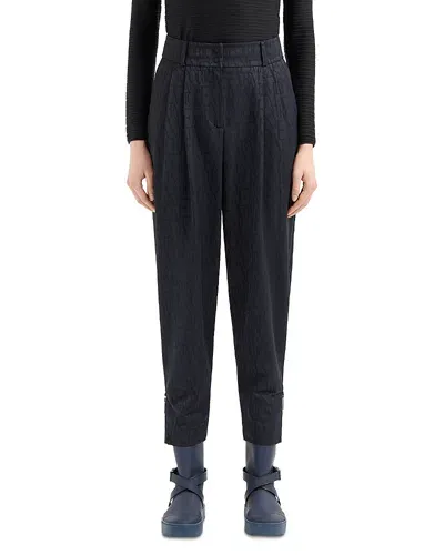 Emporio Armani Wool Blend Trousers With All Over In Tone Logo Zipper In Black