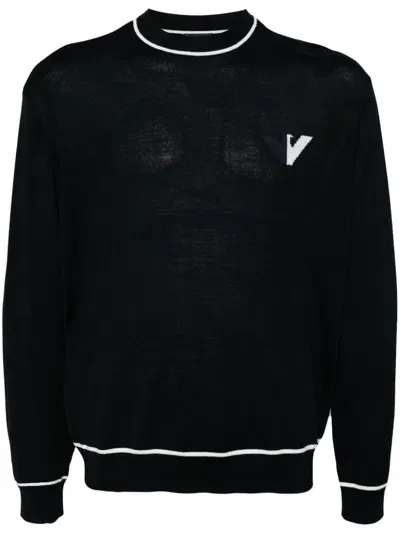 Emporio Armani Wool Crewneck Sweater In Blue