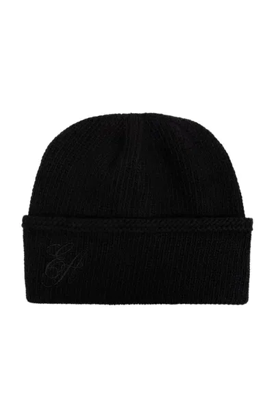 Emporio Armani Wool Hat With Embroidered Logo In Black