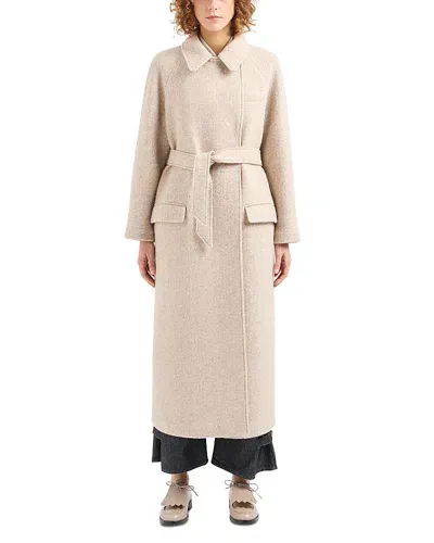 Emporio Armani Wool Melange Belted Trench Coat In Beige