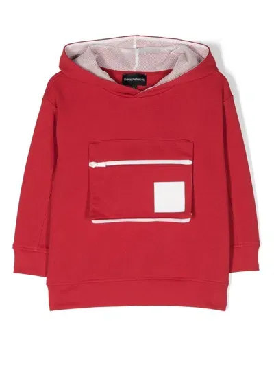 Emporio Armani Zip-pocket Cotton Hoodie In Rot