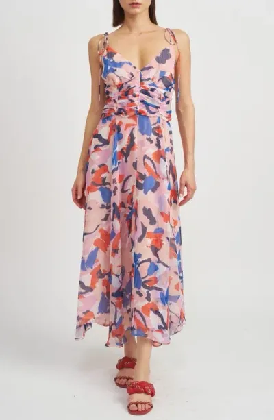 En Saison Arlie Abstract Print Midi Dress In Blush Blue Combo