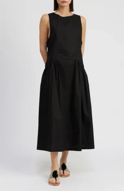 En Saison Charlie Tie Back Cotton Midi Dress In Black