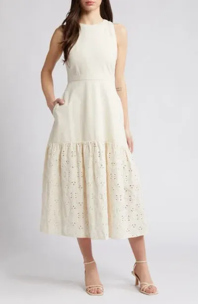 En Saison Cordelia Mixed Media Cotton & Linen Midi Dress In Natural