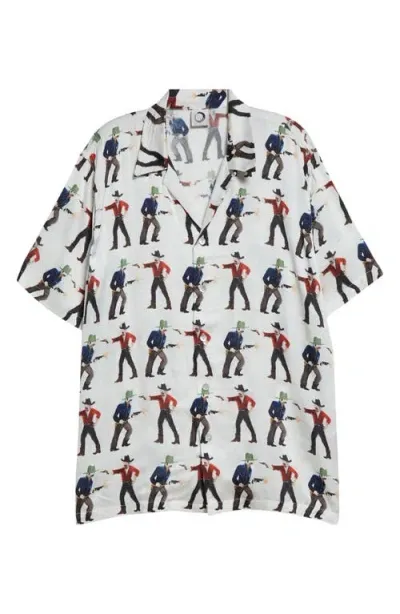 Endless Joy Dead Man Print Button-up Shirt In Cream