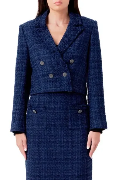 Endless Rose Bouclé Tweed Jacket In Navy