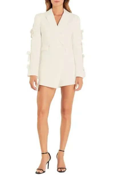 Endless Rose Bow Long Sleeve Blazer Romper In White