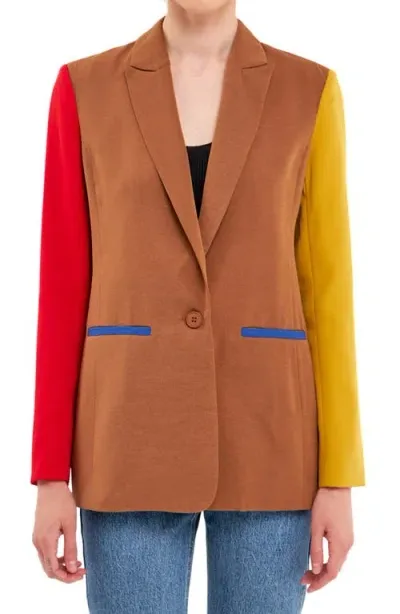 Endless Rose Colorblock Blazer In Brown Multi