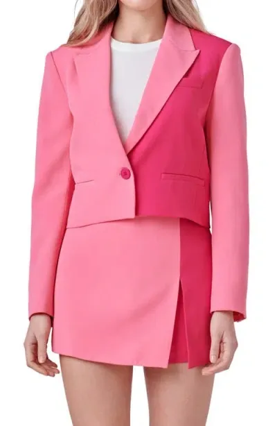 Endless Rose Colorblock Crop Blazer In Pink/fuchsia