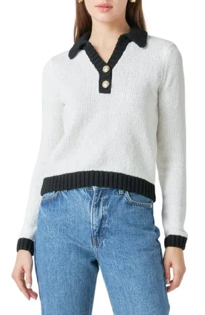 Endless Rose Contrast Detail Polo Sweater In Ivory/black