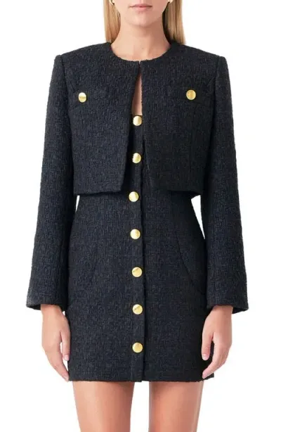 Endless Rose Crop Tweed Jacket In Black