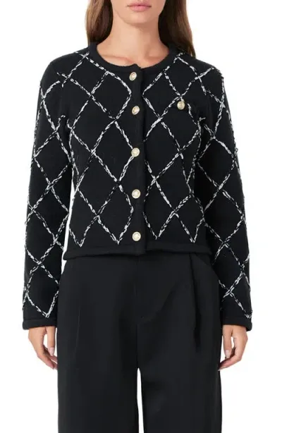 Endless Rose Diamond Pattern Cardigan In Black