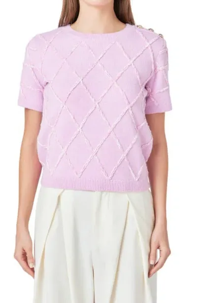 Endless Rose Diamond Pattern Short Sleeve Sweater In Lilac