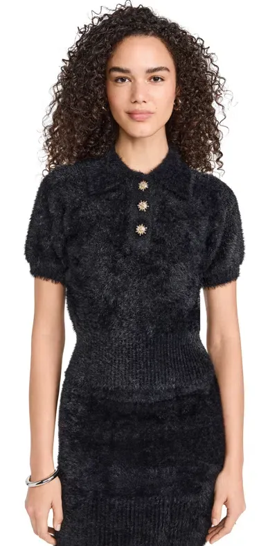 Endless Rose Fuzzy Jewel Sweater Top Black