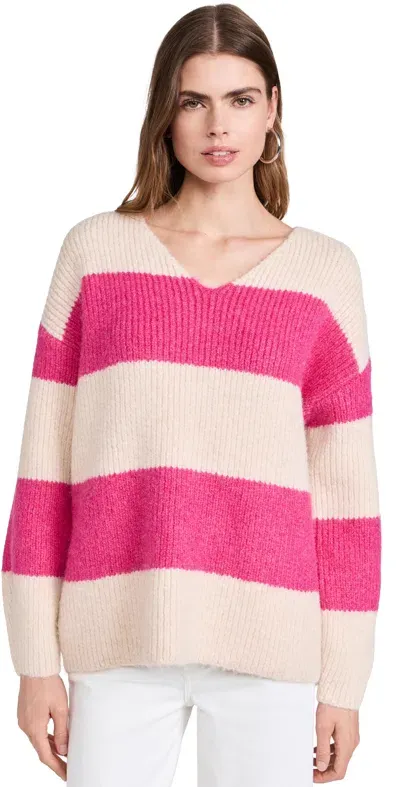 Endless Rose Fuzzy Striped Oversized Sweater Beige/fuchsia