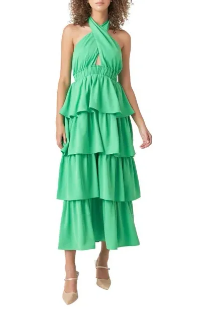 Endless Rose Halter Neck Tiered Maxi Dress In Kelly Green