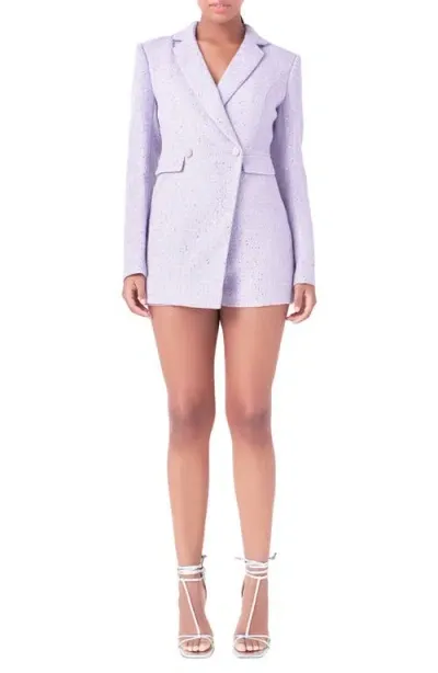 Endless Rose Premium Sequin Tweed Long Sleeve Blazer Minidress In Lilac