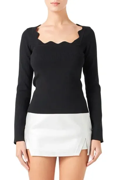 Endless Rose Scallop Square Neck Sweater In Black