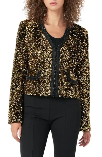 Endless Rose Sequin Padded Shoulder Jacket In Gold