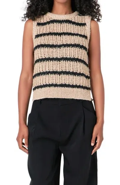 Endless Rose Sequin Stripe Sweater Vest In Taupe/black