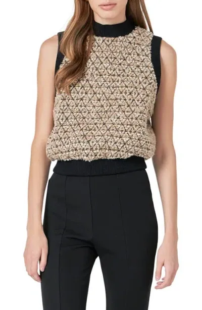 Endless Rose Sequins Mock Neck Tweed Sweater Vest In Brown Multi