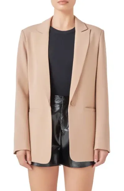 Endless Rose Tailored Single Button Blazer In Khaki