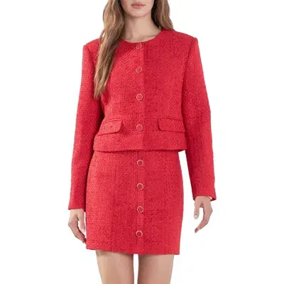 Endless Rose Tweed Crop Jacket In Red