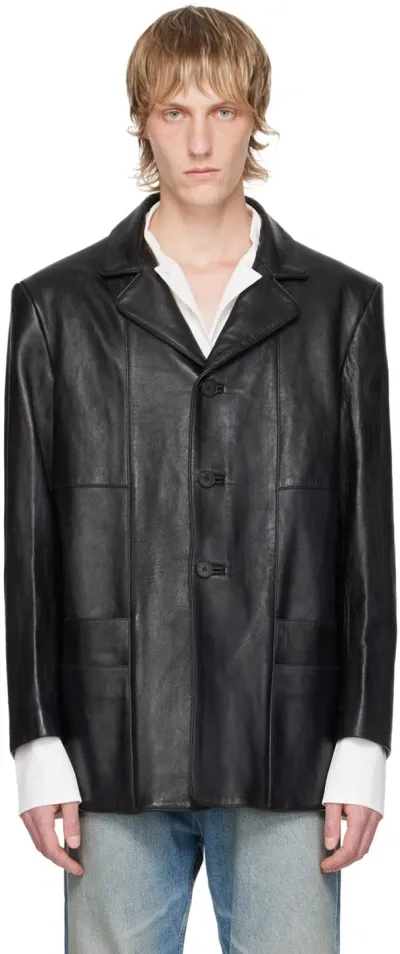 Enfants Riches Deprimes Go To Dallas Panelled Leather Blazer In Black