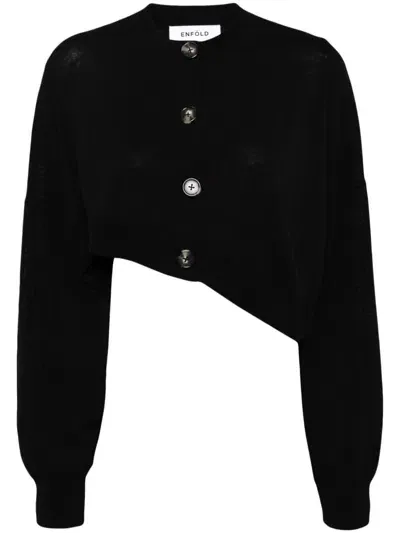 Enföld Asymmetric Cropped Cardigan In Black