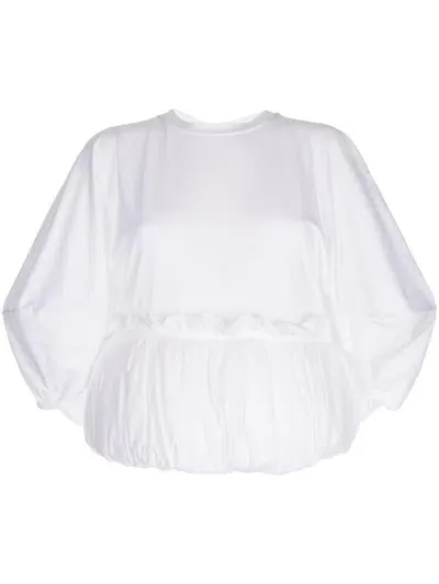 Enföld Long-sleeve Puffball-hem Blouse In Weiss