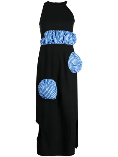 Enföld Striped-panel Sleeveless Midi Dress In Black