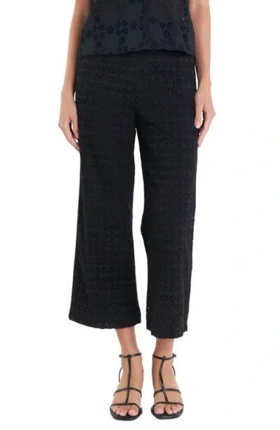 English Factory Broderie Anglaise Crop Pants In Black