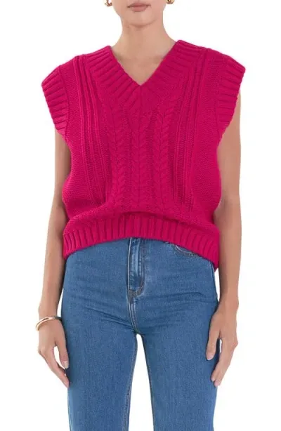 English Factory Cable Stitch Sweater Vest In Magenta