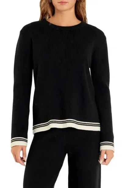 English Factory Contrast Stripe Crewneck Sweater In Black/ivory