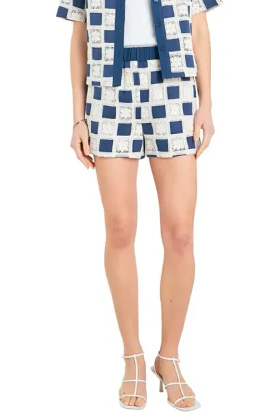 English Factory Crocket Crochet Patchwork Shorts In Navy Multi