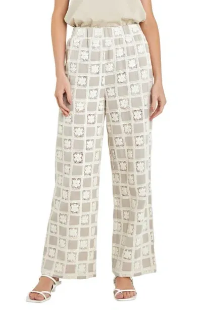 English Factory Crocket Patchwork Wide Leg Pants In Beige