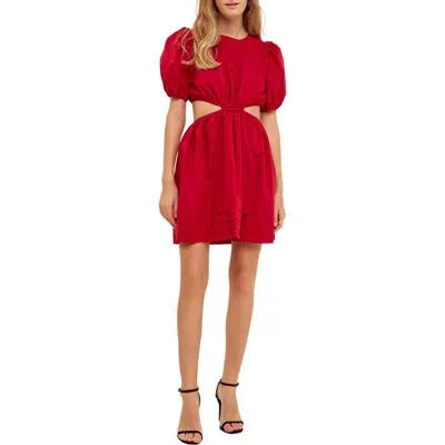 English Factory Cutout Puff Sleeve Cotton Minidress In Lipstick