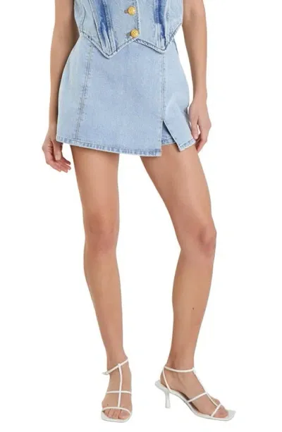 English Factory High-waisted Denim Mini Skort In Blue