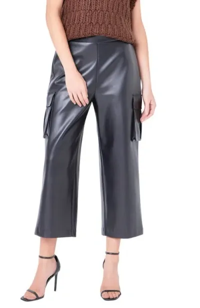 English Factory Faux Leather Crop Cargo Pants In Black