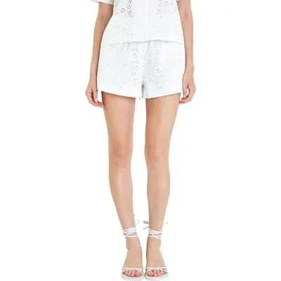 English Factory Floral Embroidered Cotton Shorts In White