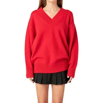 English Factory Oversize V-neck Sweater In Red