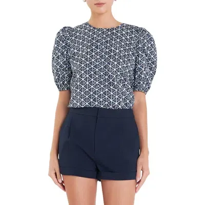 English Factory Puff Sleeve Top In Navy Multi