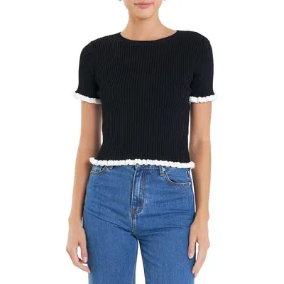 English Factory Ruffle Detailed Knit Top Black/white